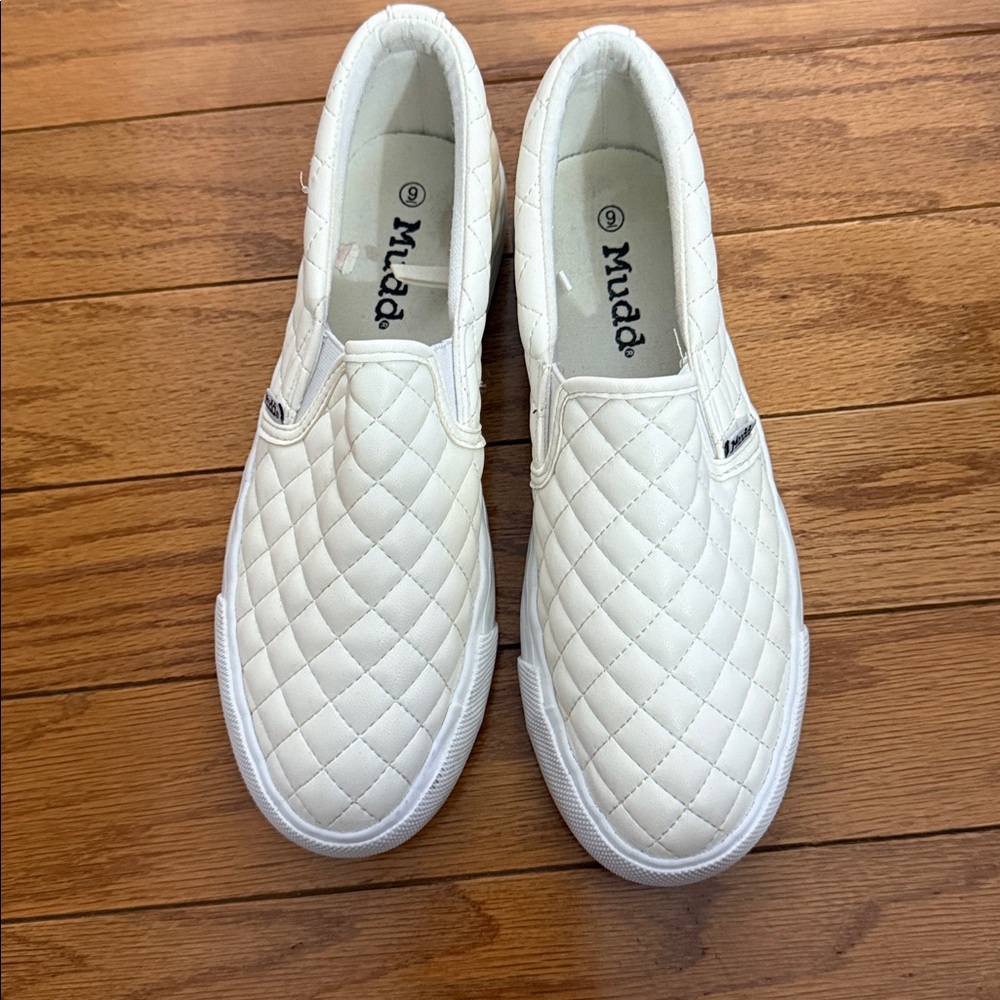 Mudd White Quilted Slip-On Shoes